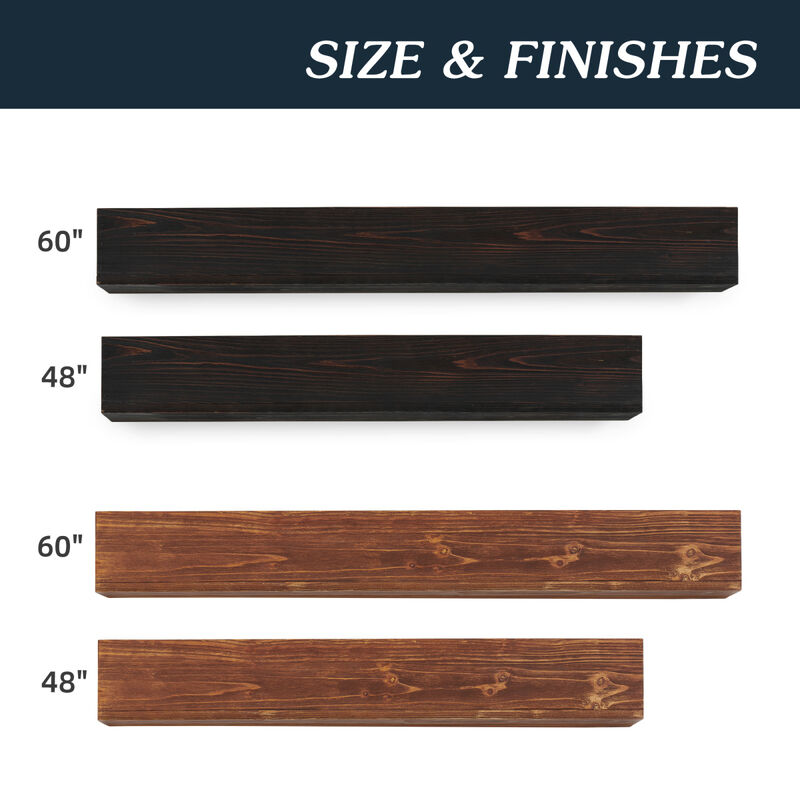 48" Rustic Wood Fireplace Mantel, Wall-Mounted & Floating Shelf For Home Decor