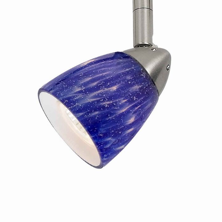50 Watt Track Fixture with Handblown Glass Shade, Silver and Blue - Benzara
