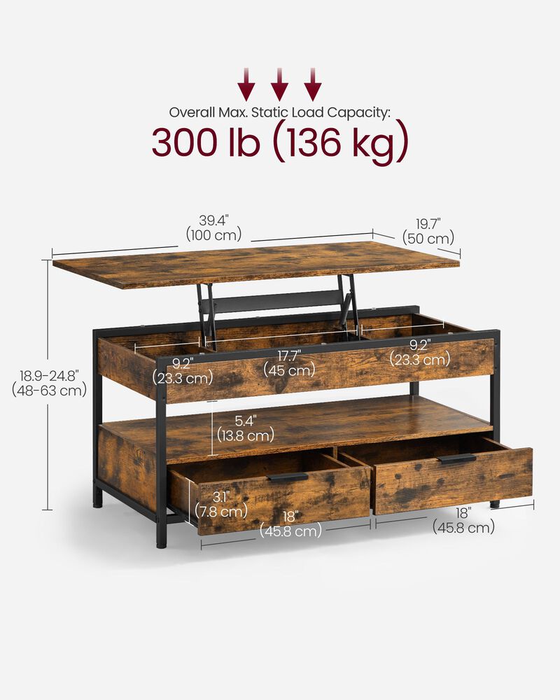 Lift Top Coffee Table with Storage Drawers for Functional and Modern Living Room