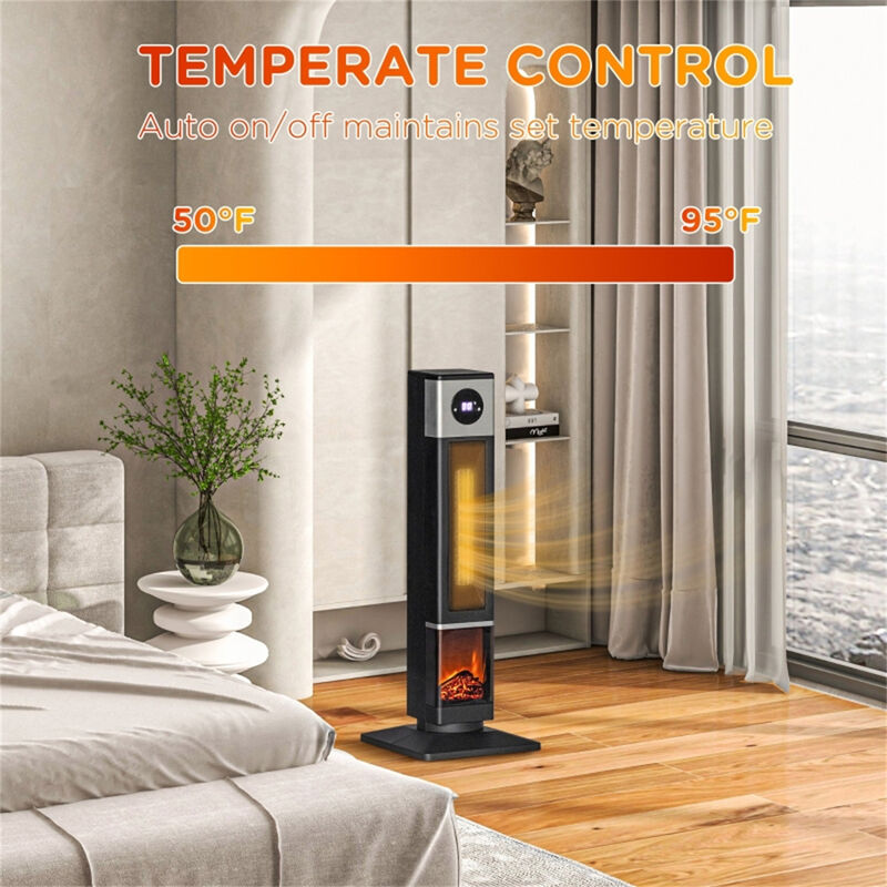Electric Fireplace Heater with Adjustable Temperature and Realistic Flame
