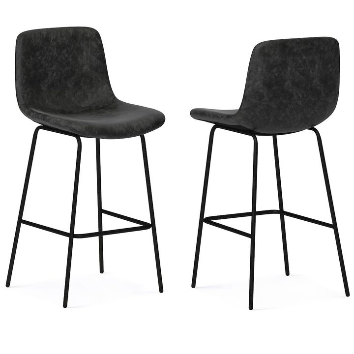 Simpli Home Jolie Bar Stool (Set Of 2) In Distressed Charcoal Grey Vegan Faux Leather