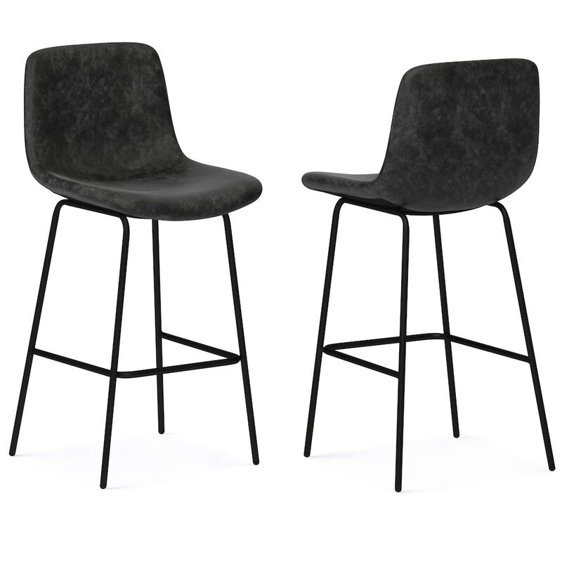 Simpli Home Jolie Bar Stool (Set Of 2) In Distressed Charcoal Grey Vegan Faux Leather