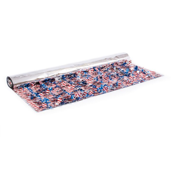 15' Blue and Red Patriotic Metallic Floral Sheeting Party Streamers