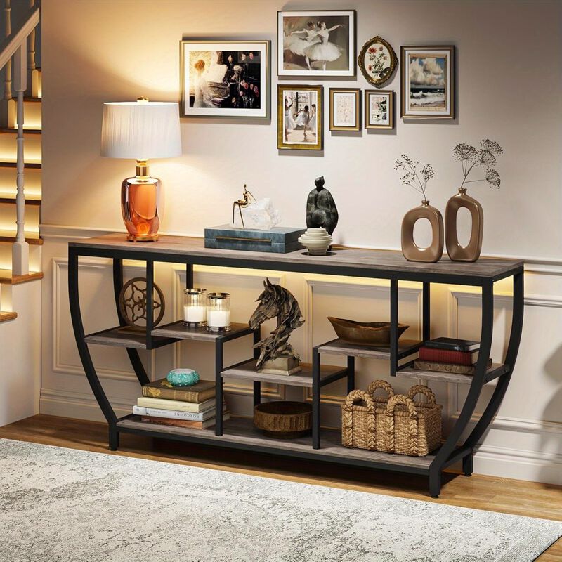 70.9 Inch Long Sofa Table with Shelves, Rustic Console Table with Storage, Modern Entryway Table TV Stand, Behind Couch Table Accent Tables for Living Room, Hallway, Foyer, Grey