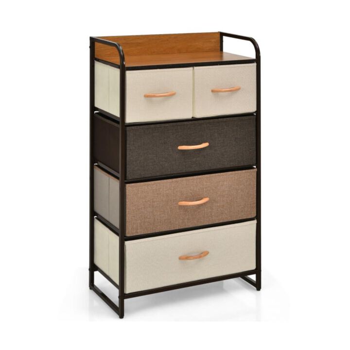 Hivvago 4-Tier Organizer Tower Steel Frame Wooden Top Storage with 5-Drawer Dresser