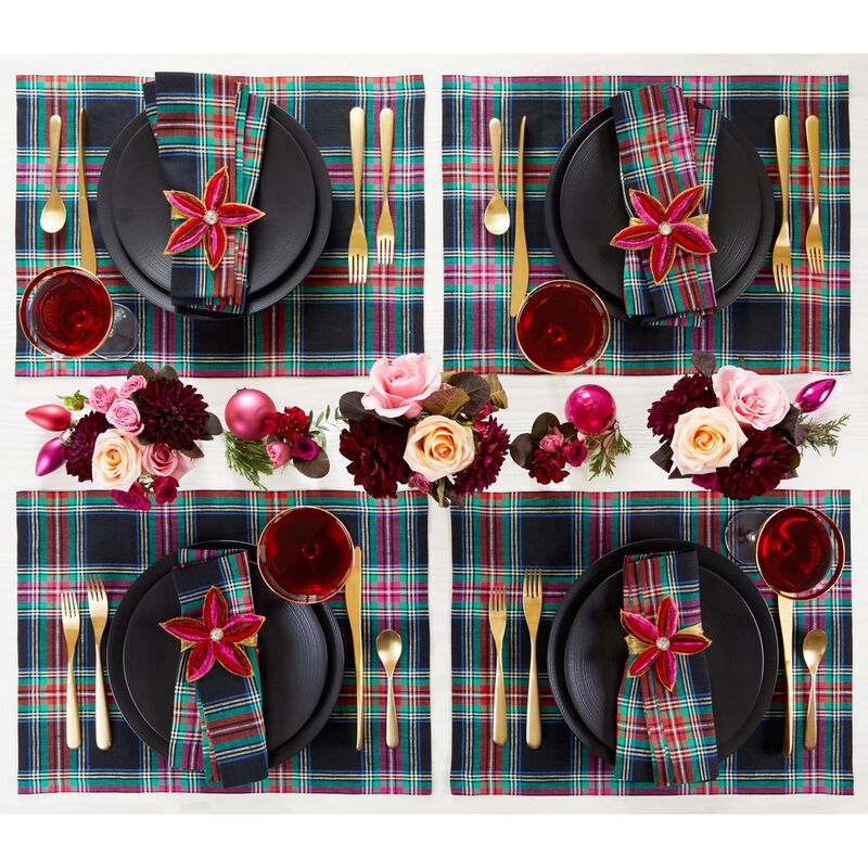 Solino Home 100% Pure Linen Placemats 14 x 19 Inch Set of 4 |Jewel Plaid