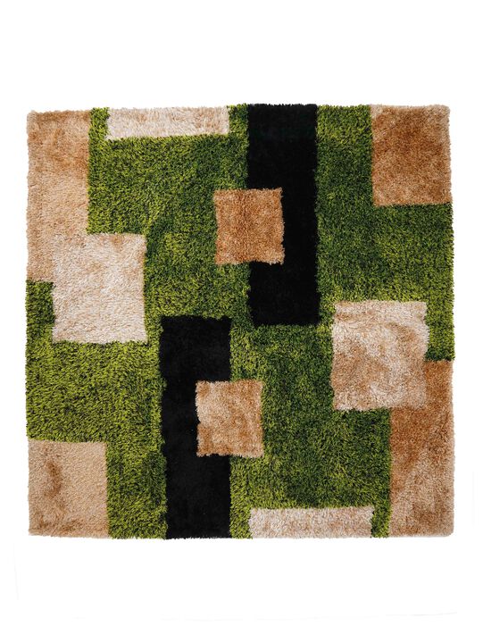 RUGSOTIC CARPETS HAND TUFTED SHAG POLYESTER ECO-FRIENDLY AREA RUGS  - 8'x8', Square, Green Beige, Geometric Modern Design, High Pile Thick Handmade Anti Skid Rugs for Living Room K00012