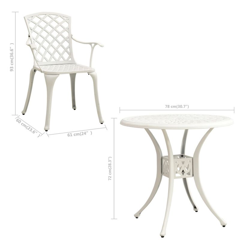 Kasa Outdoor 5pc Bistro Breakfast Set, 4 Chairs, 1 Table, White Metal - Benzara