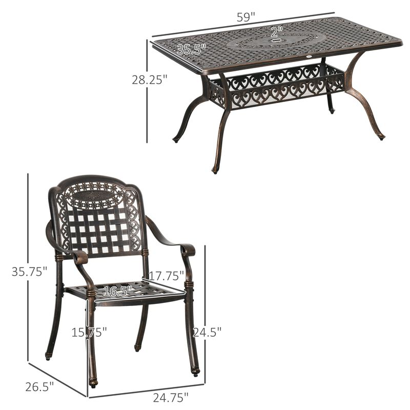 Bronze Outdoor Dining: 7-Piece Cast Aluminum Set with Umbrella Hole