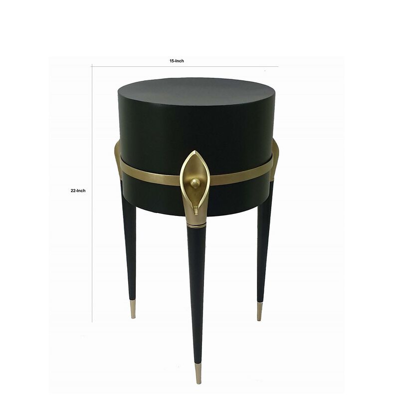 22 Inch Planter on Stand, Lily Design, Modern, Iron Legs, Brass, Black-Benzara