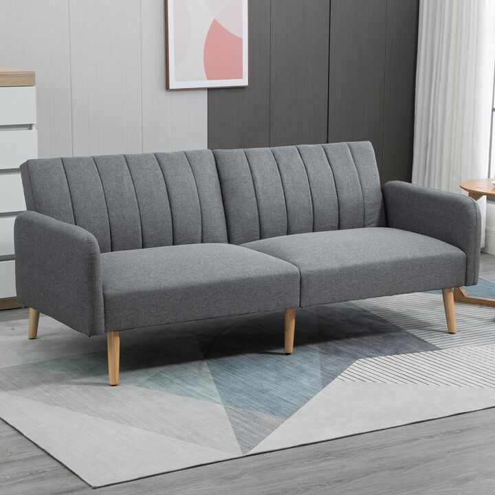 Light Grey Compact Bed: Two Seater Convertible Futon Sofa