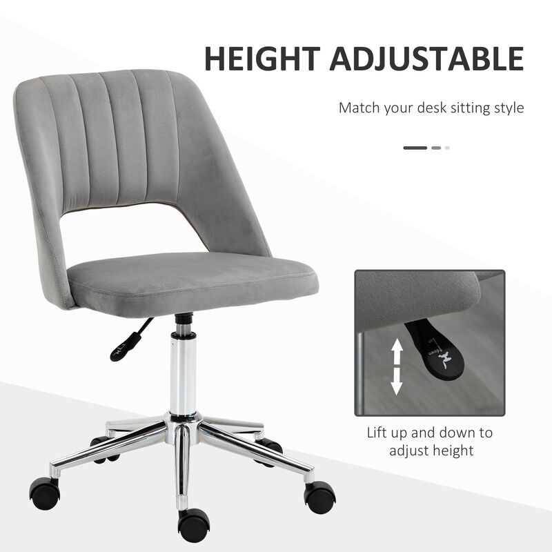 Gray Velvet Task Chair: Executive Mid Back with High-End Gas Lift
