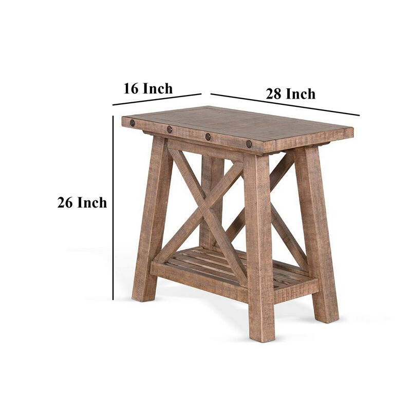 Anva Accent Chairside Table, Light Brown Mahogany, Rectangular 28 Inch - Benzara