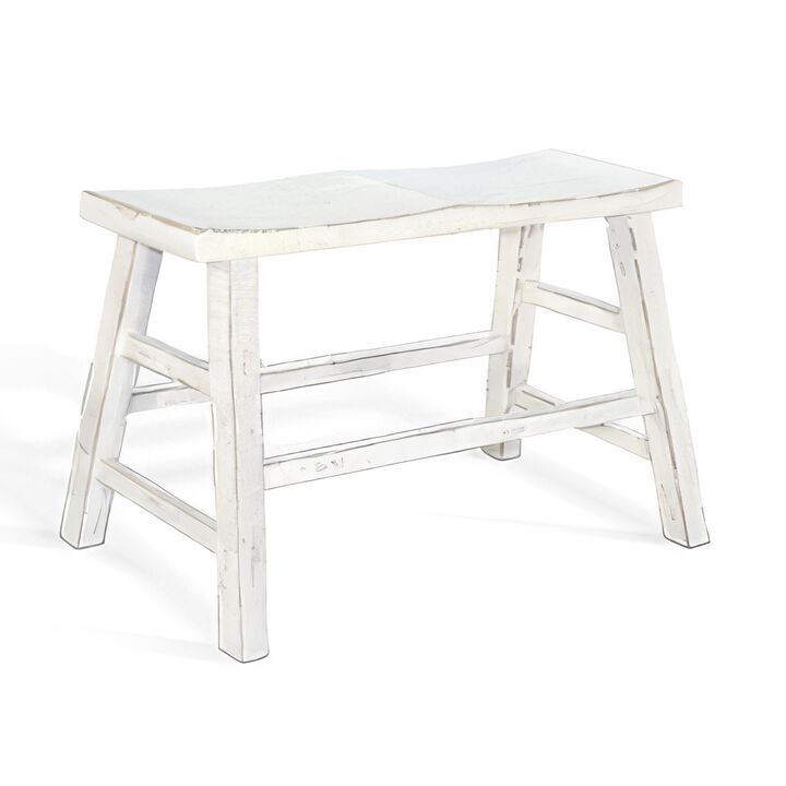 Rena Counter Height Bench, 33 Inch White Sand Mahogany Wood Frame - Benzara
