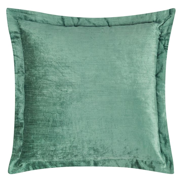Brad Accent Throw Pillow, Square 22 Inch, Textured Green Rayon Velvet - Benzara