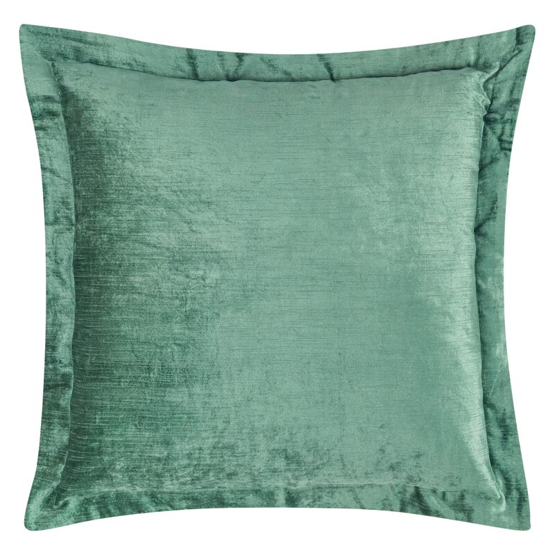 Brad Accent Throw Pillow, Square 22 Inch, Textured Green Rayon Velvet - Benzara