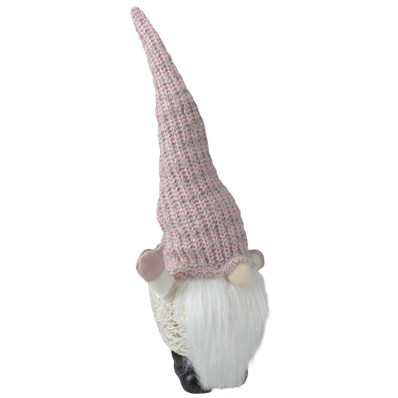 19" Pink and White Rattan Christmas Gnome with Warm White LED Lights