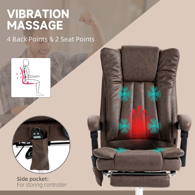 Coffee Microfiber Office Chair: Heated, 6 Point Adjustment