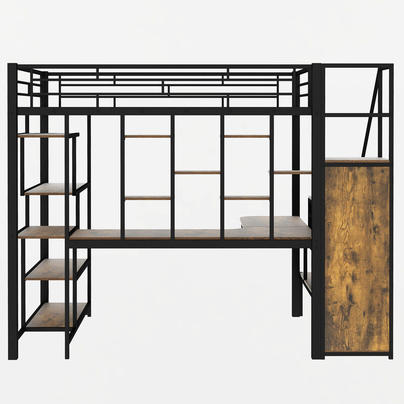 Merax Metal Loft Bed with Storage Staircase