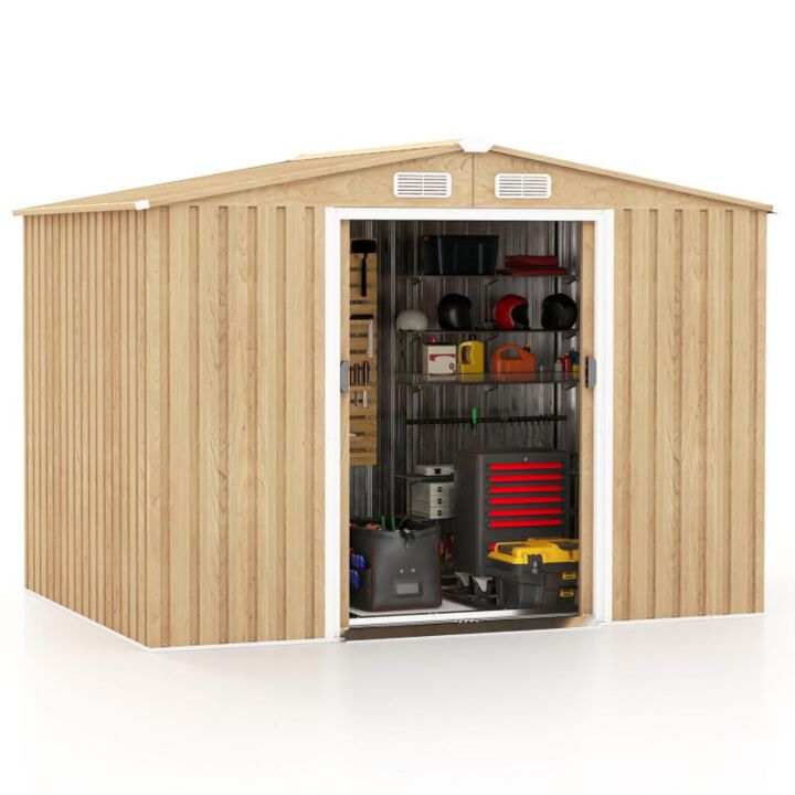 Hivvago Weather Resistant Galvanized Steel Shed with Tilted Roof for Backyard Garden Patio Lawn