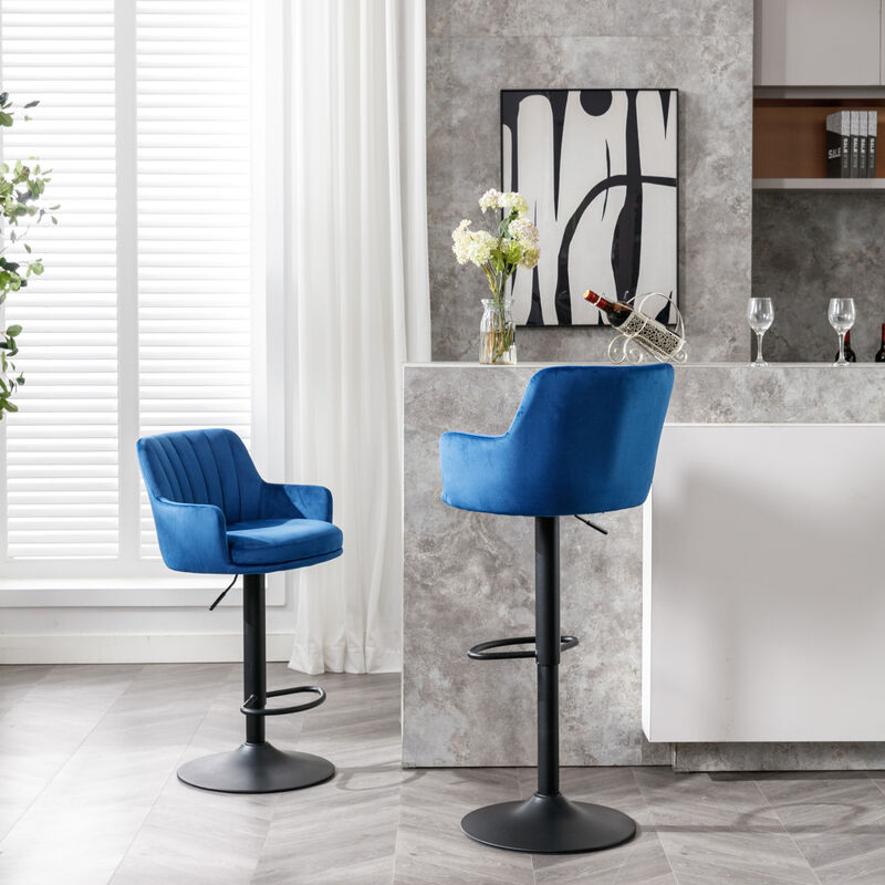 Adjustable Blue Bar Stools Set - 2 Pack