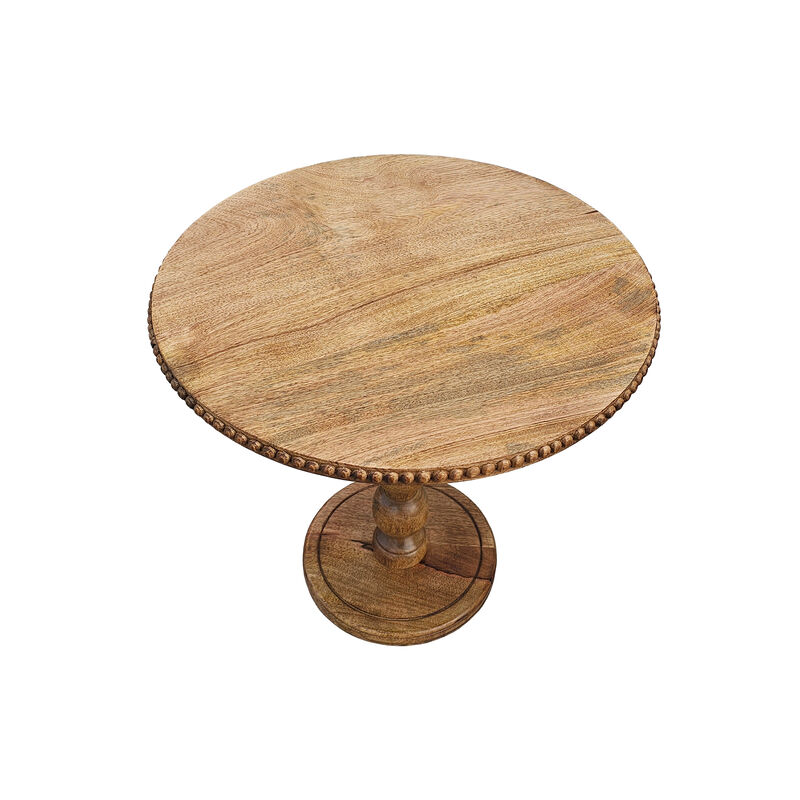 21 Inch Side End Table, Round Top, Stacked Ball Post, Natural Brown Mango Wood - Benzara