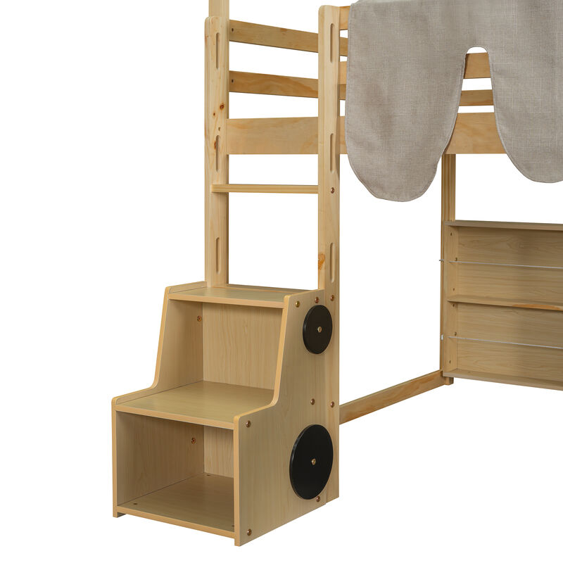 Merax Wooden House-shaped Frame Loft Bed  with a Tent
