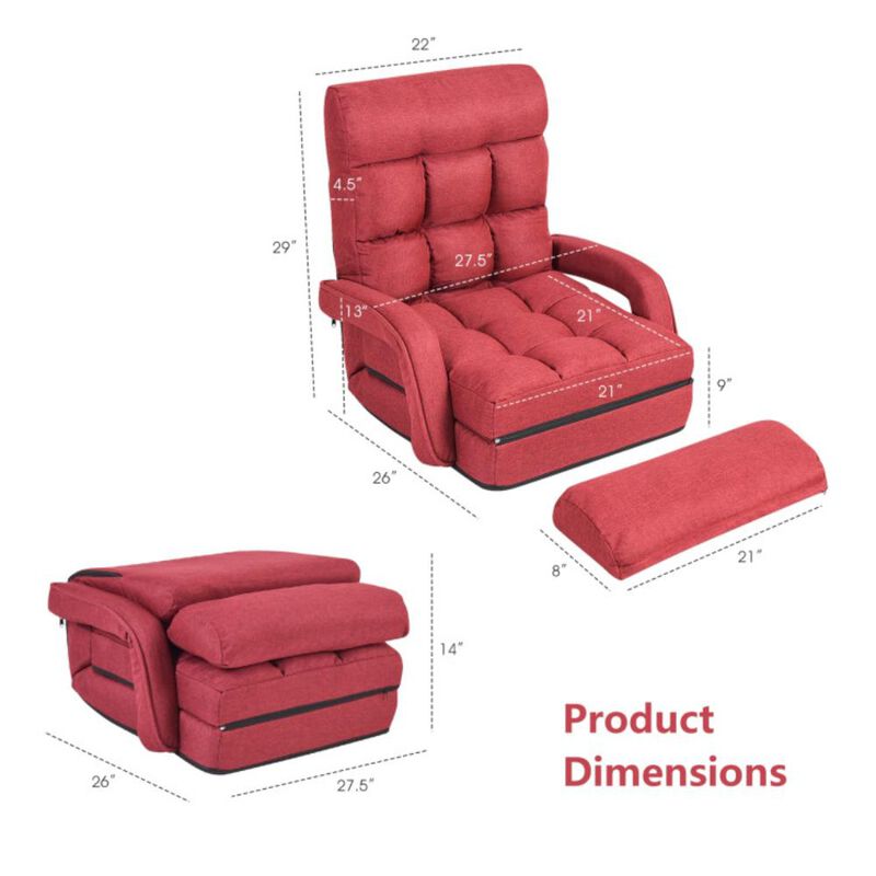 Hivvago Folding Lazy Floor Chair Sofa with Armrests and Pillow