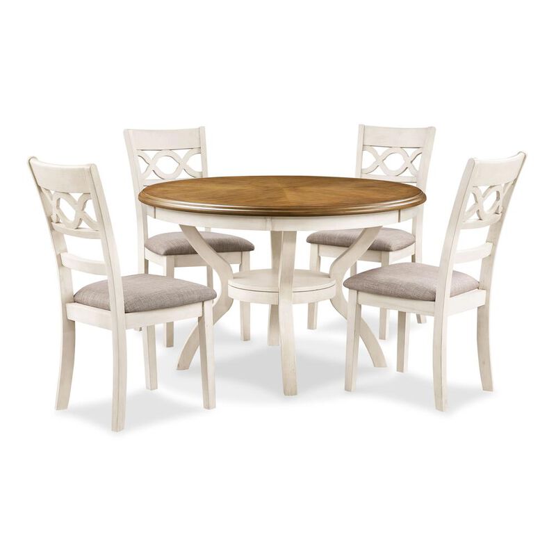 New Classic Furniture Furniture Cori 5-Piece Solid Wood Dining Set in Beige/Brown