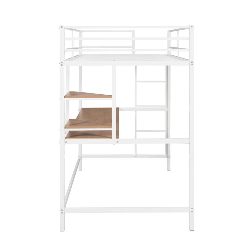 Metal Loft Bed with Desk and Shelf, Space-Saving Workstation for Kids & Teens