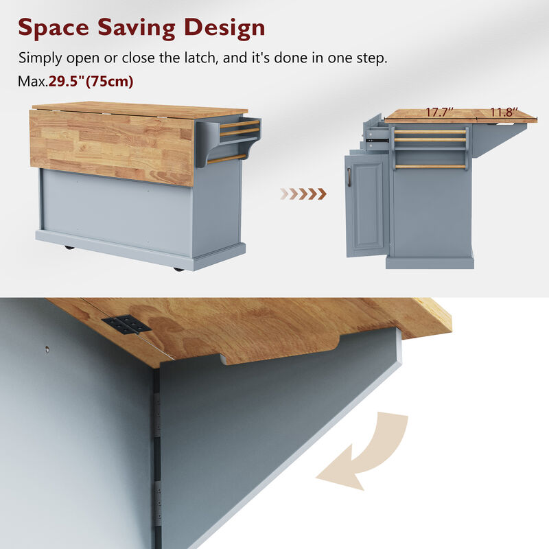 Merax Kitchen Island with Rubber Wood Drop Leaf