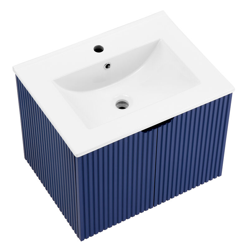 17.72 in. W x 23.62 in. D x 18.7 in. H Single Sink Bath Vanity with Recessed Handles with White Ceramic Top