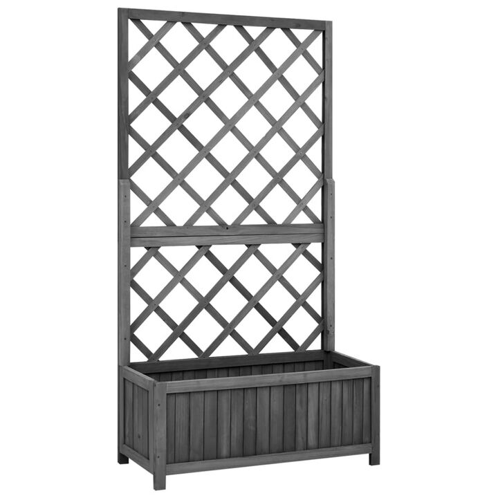 Madie Outdoor Garden Planter, Trellis Design, 53 Inch Black Fir Wood - Benzara