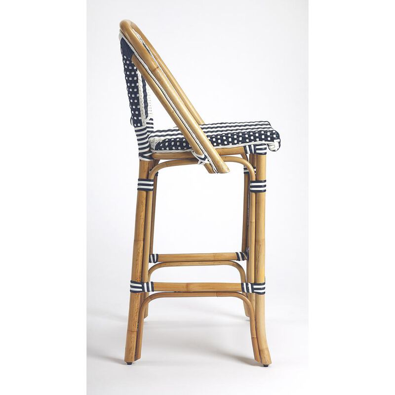 Belen Kox Blue & White Stripe Rattan Bar Stool, Belen Kox