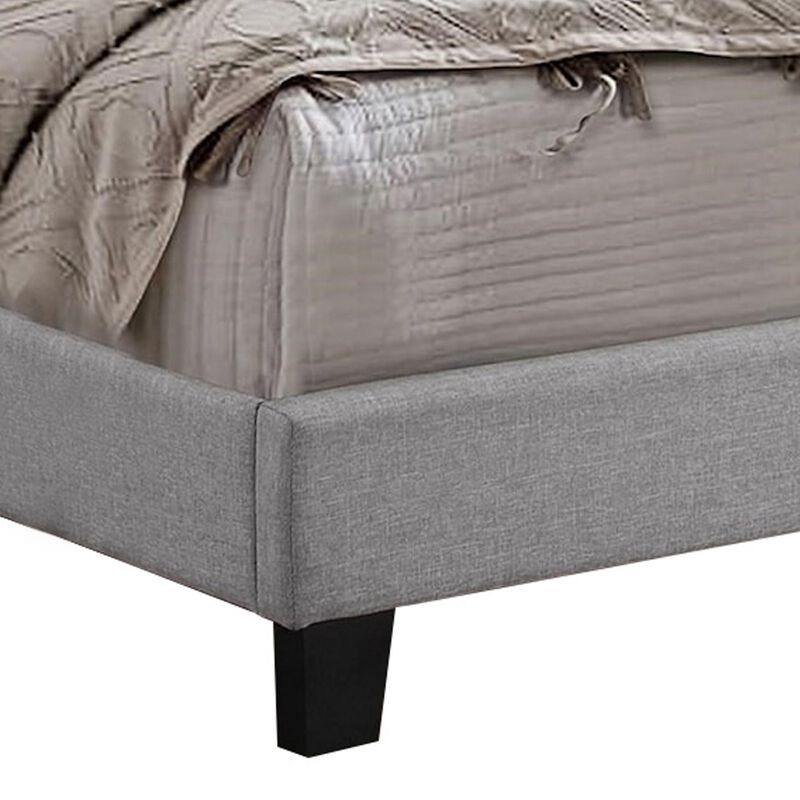 Shirin Queen Size Bed, Wood, Nailhead Trim, Upholstered Headboard, Gray - Benzara