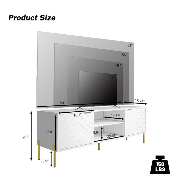 Unique Herringbone Design Multifunctional TV Stand With LED Light