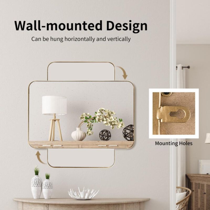 Hivvago 32 x 20 Inch Metal Frame Wall-Mounted Rectangle Mirror
