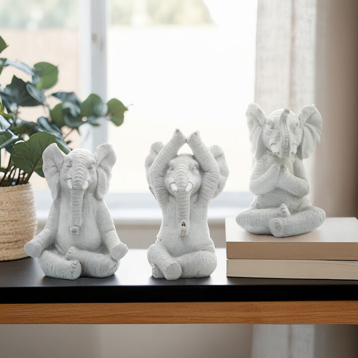White Resin Yoga Elephants