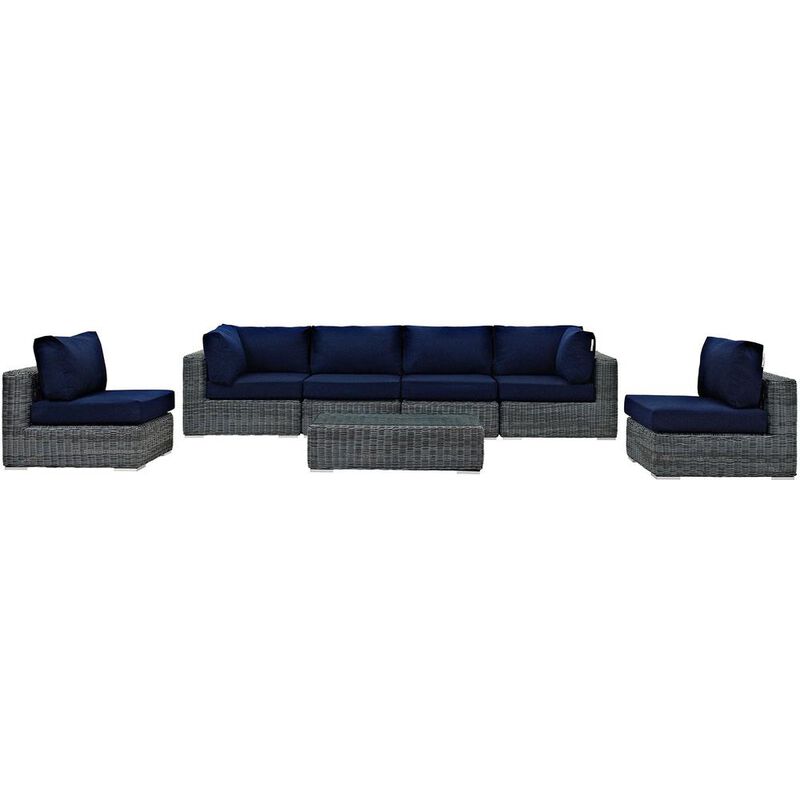 Summon 7 Piece Outdoor Patio Sunbrella Sectional Set - Canvas Navy