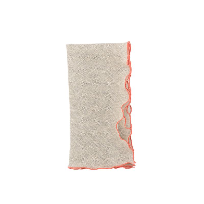 Linen Napkins With Orange Ruffled Edges, Set Of 4