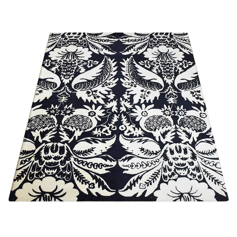 RUGSOTIC CARPETS HAND TUFTED WOOL ECO-FRIENDLY AREA RUGS  - 7'9''x10'6'', Rectangle Shape, White & Black, Floral Modern Design, High Pile Handmade Area Rugs for Living Room, Bed Room (K03143)