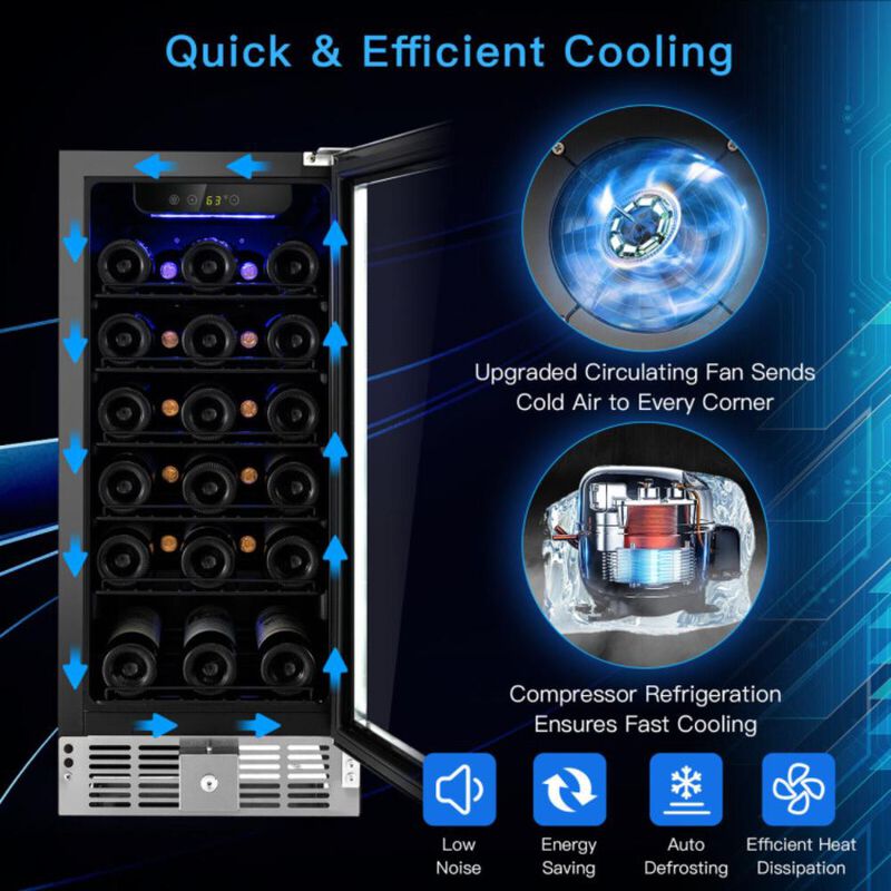 Costway 15 Inch 30-Bottle Stainless Steel Wine Cooler with Temperature Memory