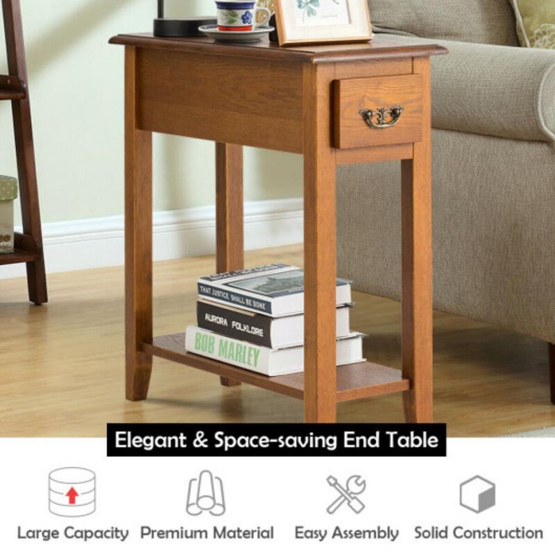 2 Tier End Bedside Sofa Side Table Narrow Nightstand