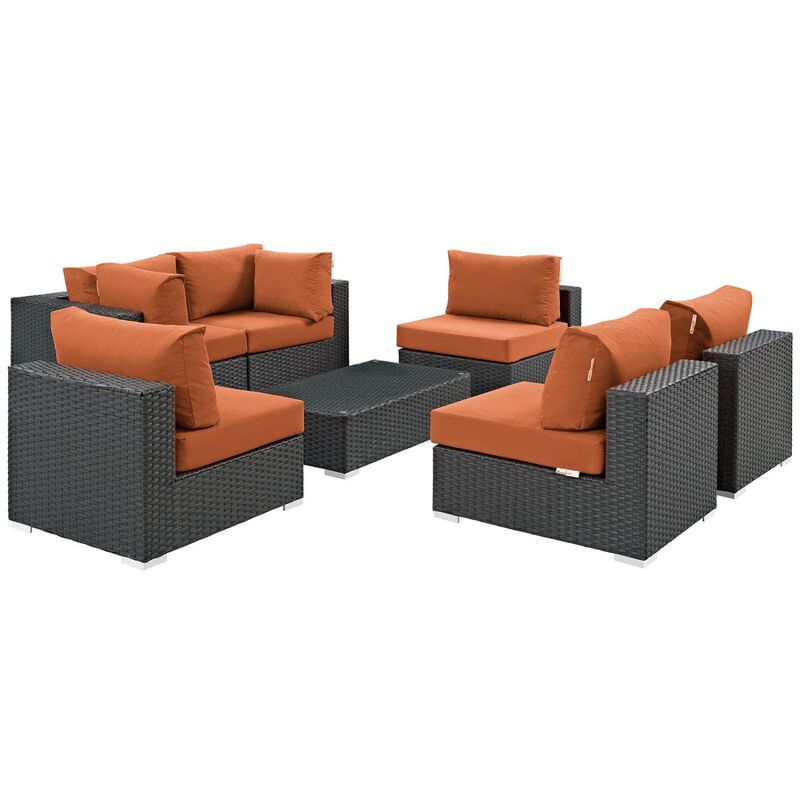 Sojourn 7 Piece Outdoor Patio Sunbrella Sectional Set - Canvas Tuscan