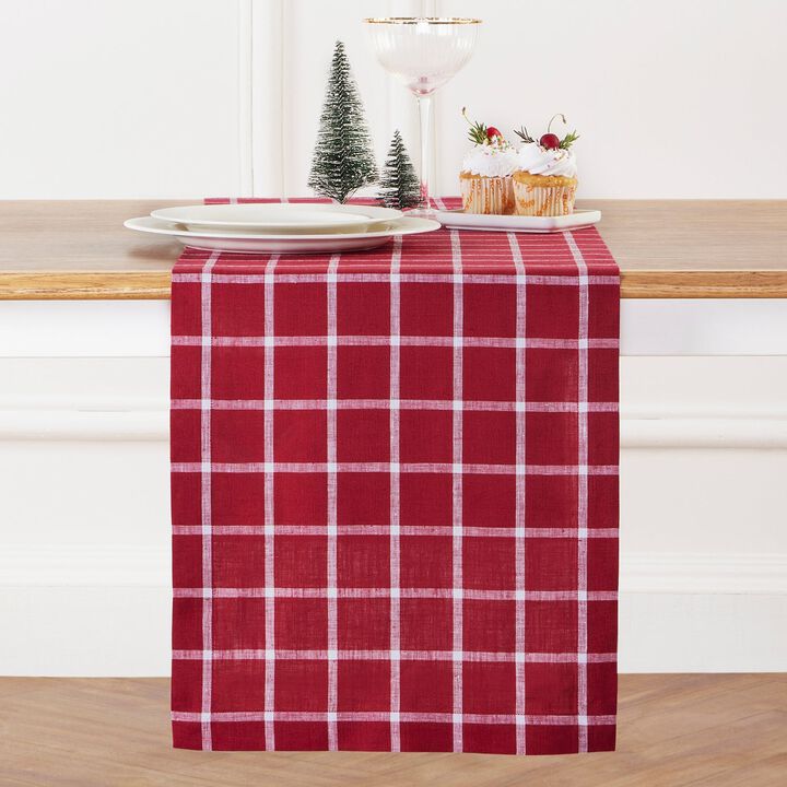 Solino Home 100% Pure Linen Table Runner 14 x 108 Inch | Windowpane