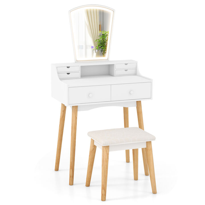 Vanity Desk Set with 3-Color Adjustable LED Lighted Mirror and Drawers