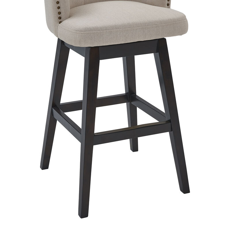 Celine  Counter Height Swivel Grey Fabric and Espresso Wood Bar Stool