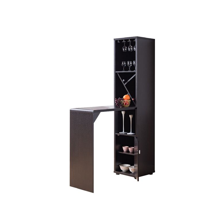 Wooden Wine Cabinet with Spacious Storage and Bar Table, Red Cocoa Brown-Benzara