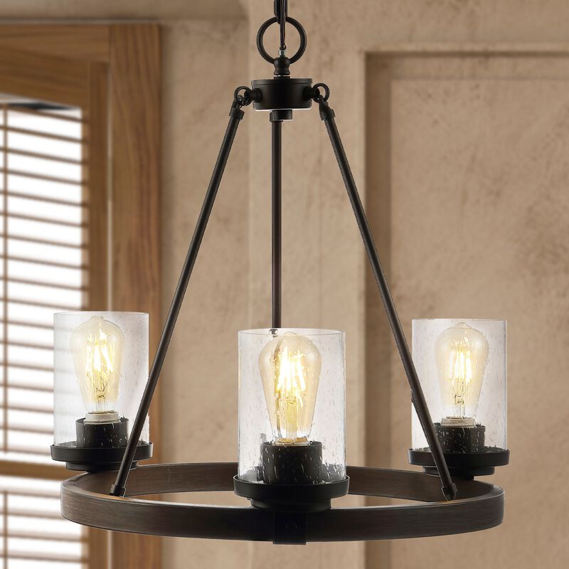 Coronet 3-Light Iron/Seeded Glass Rustic Farmhouse LED Chandelier