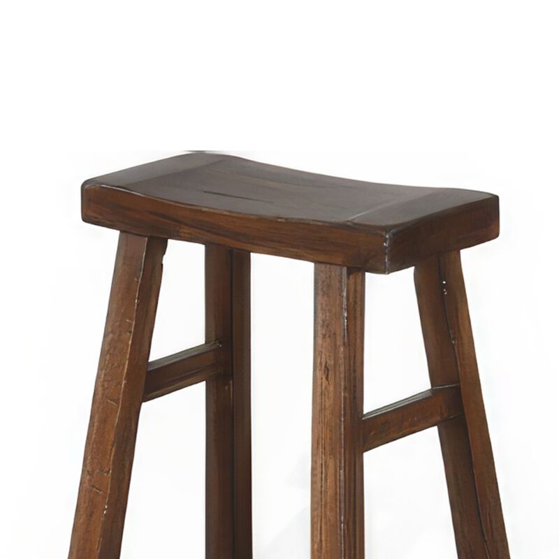 Reggie Barstool Set of 2, Saddle Seat, Mocha Brown Mahogany, 30 Inch - Benzara
